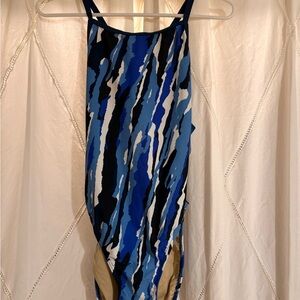 Blue and Black Women's One Piece Swimsuit